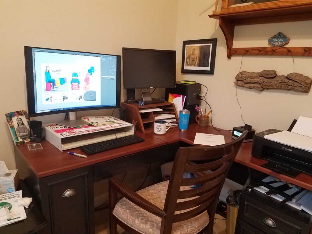 desk with big computer
